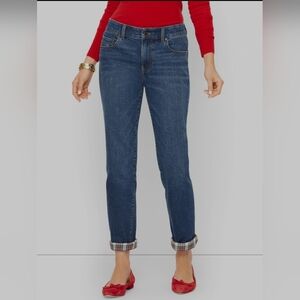 TALBOTS EVERDAY RELAXED JEAN, PLAID CUFF size 6